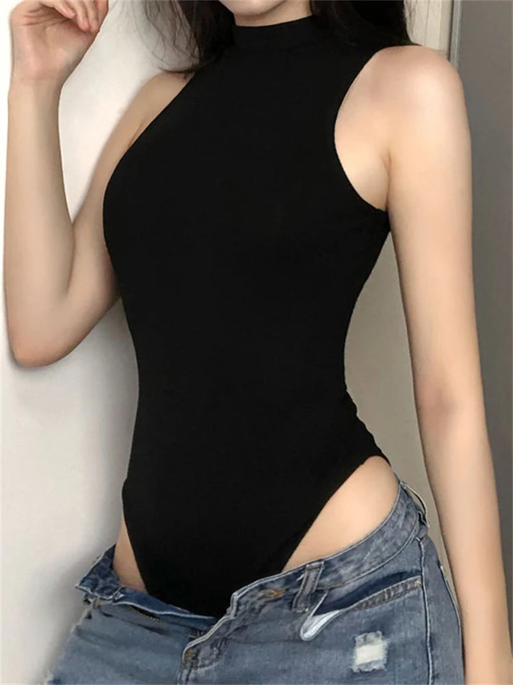 Harajuku Solid Jumpsuit Women Sleeveless Bodycon Sexy Black Body Tops Fashion Streetwear Vintage Y2k Gothic Bodysuits Clothing
